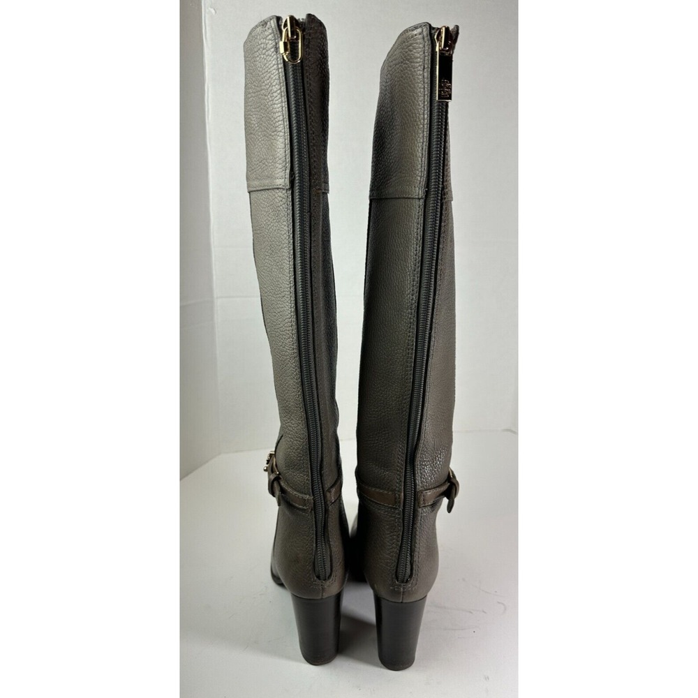 Tory Burch Pebbled Leather Zip Tall Block Heel Buckle Boots Gray 6M Quiet Luxury - Picture 7 of 16